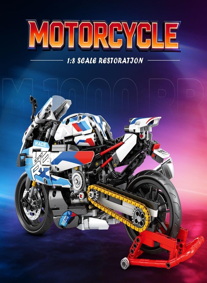 Brihappen 1:8 Scale 1000 RR Motorcycle Building Set for Adults, Technic Motorbike Model Kit with Steering Function, Display Stand, 949PCS Collectible Motorcycle Model Gift for Men 14+ - Image 2