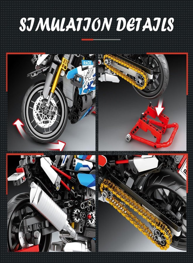 Brihappen 1:8 Scale 1000 RR Motorcycle Building Set for Adults, Technic Motorbike Model Kit with Steering Function, Display Stand, 949PCS Collectible Motorcycle Model Gift for Men 14+ - Image 4