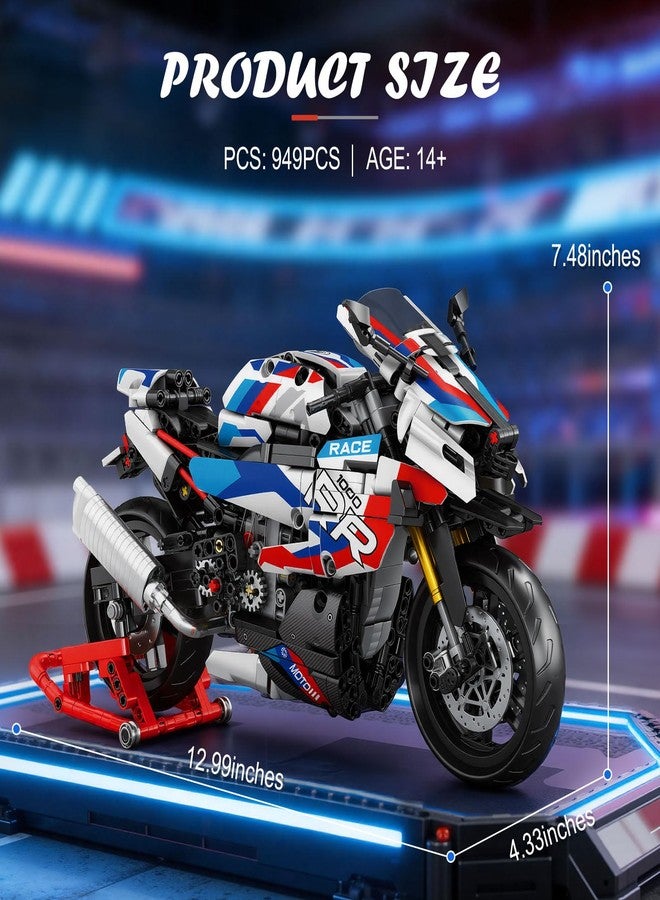 Brihappen 1:8 Scale 1000 RR Motorcycle Building Set for Adults, Technic Motorbike Model Kit with Steering Function, Display Stand, 949PCS Collectible Motorcycle Model Gift for Men 14+ - Image 5