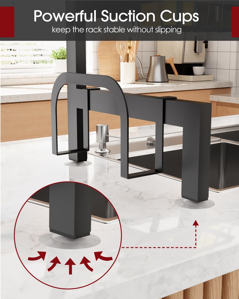 Sakugi Over The Sink Dish Drying Rack, Expandable 2-Tier Stainless Steel Kitchen Storage Organization Accessories for Countertop, Rustproof & Space-Saving, 30"â€“34.5" L x 12" W x 25" H, Black - Image 4