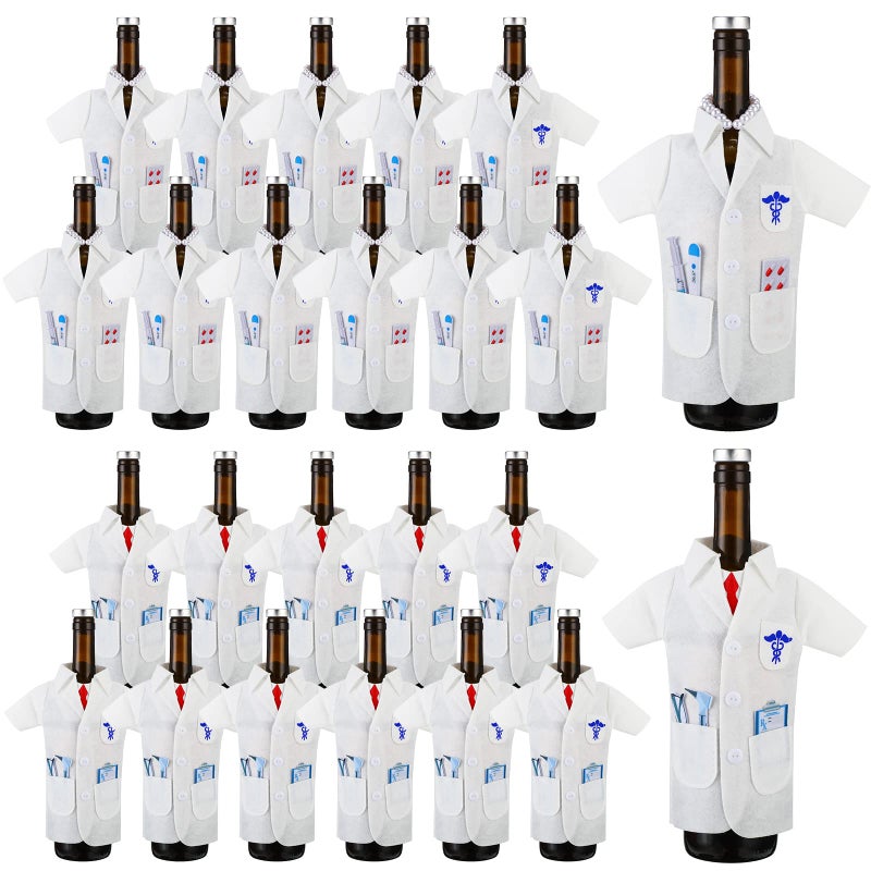Amyhill Amyhill 24 Pack White Coat Ceremony Gift Bulk White Coat Wine Bag Nurse Doctor Wine Bottle Wrapping Cover with Syringe Capsules Necklace for Women Men Rn Practitioner Graduation Ceremony Birthday 