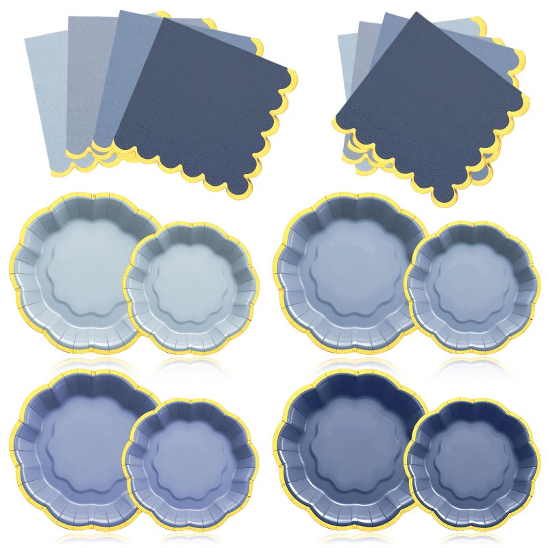 Vesici 60 Pcs Dusty Blue Party Plates with Napkins 9 Inch 7 Inch Paper Plates and Disposable Napkins with Gold Foil Border for Bridal Baby Shower Tea Birthday Wedding Party Supplies - Image 1
