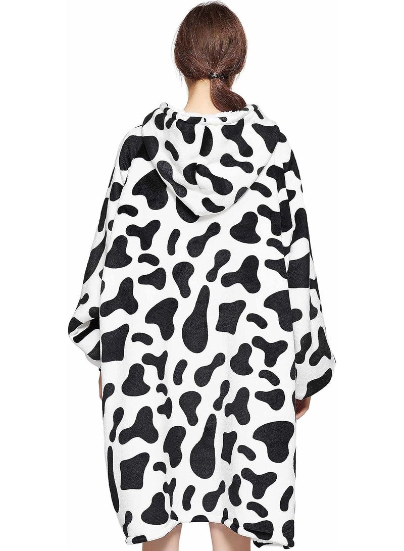 Women's Adult Wearable Oversized Cartoon Cow Pattern Blanket Hoodie With Pockets  - Image 2