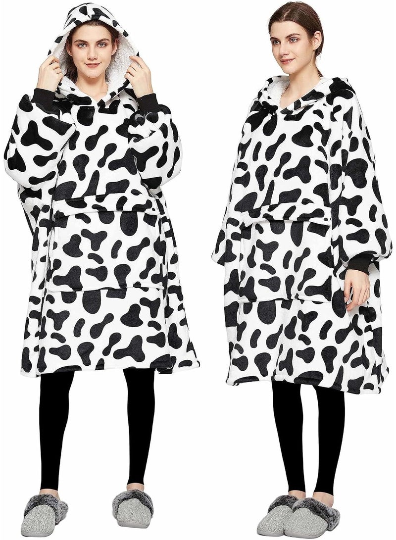 Women's Adult Wearable Oversized Cartoon Cow Pattern Blanket Hoodie With Pockets  - Image 4