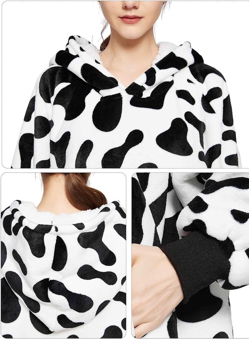 Women's Adult Wearable Oversized Cartoon Cow Pattern Blanket Hoodie With Pockets  - Image 5