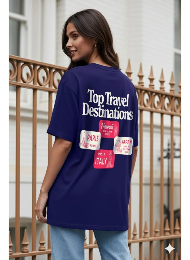 جونبيري JUNEBERRY® Pure Cotton Oversized Drop Shoulder T-Shirt for Women | Front & Back Print, Half Sleeve, Baggy Fit, Round Neck |OS_JB_TDTN_RB_L