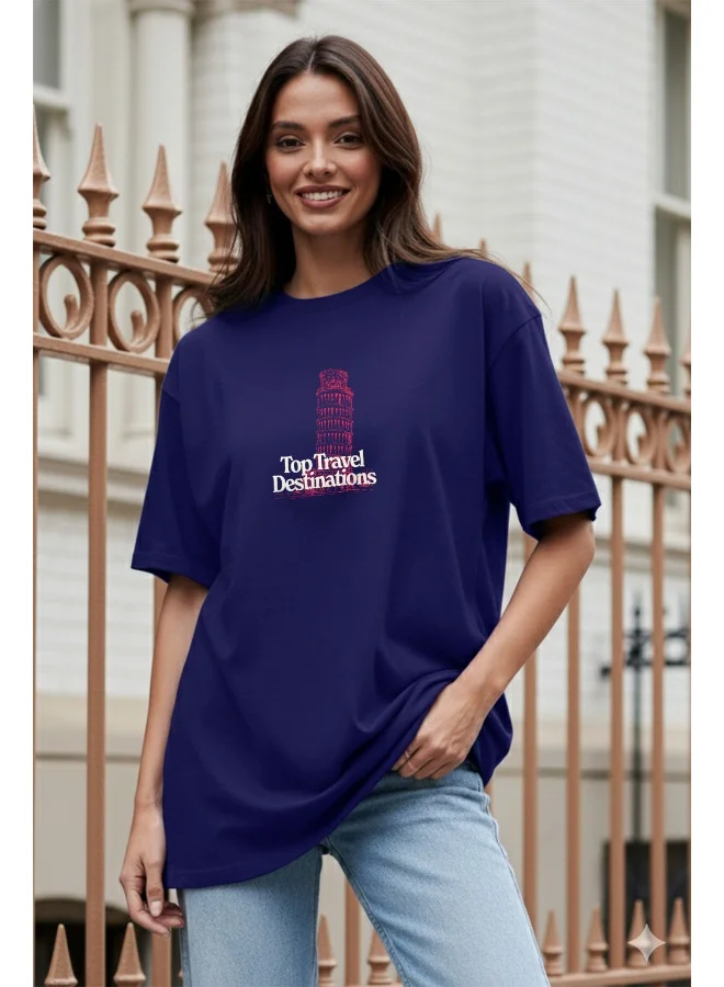 جونبيري JUNEBERRY® Pure Cotton Oversized Drop Shoulder T-Shirt for Women | Front & Back Print, Half Sleeve, Baggy Fit, Round Neck |OS_JB_TDTN_RB_L