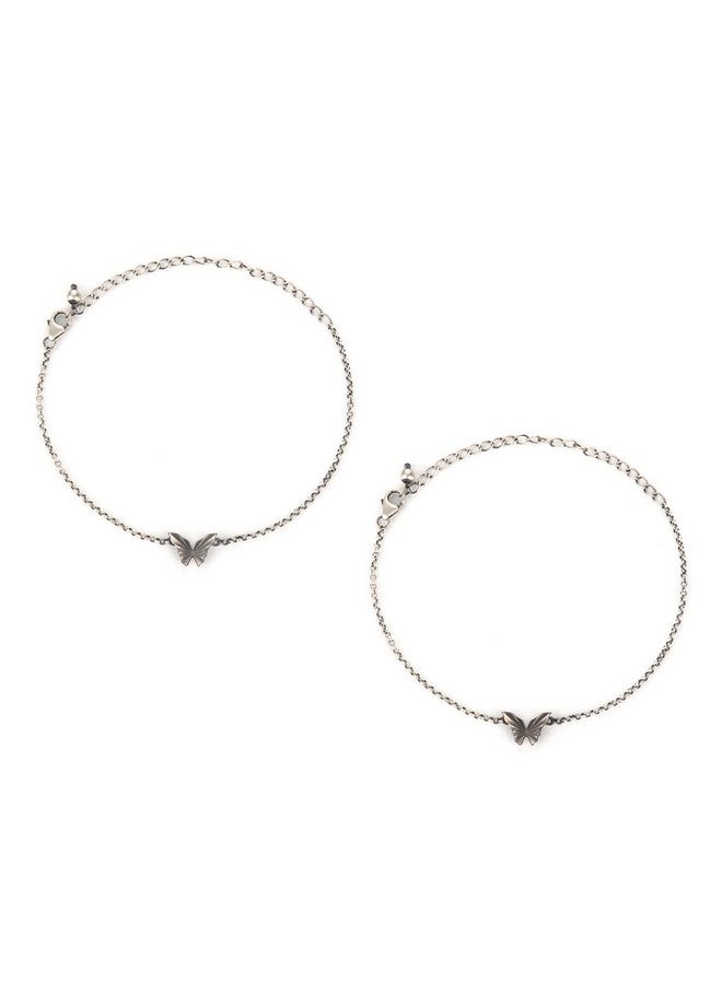 Shaya by CaratLane Oxidised Chasing My Constant Endeavours Mini Butterfly Anklets in 925 Silver For Girls and Women - Image 1