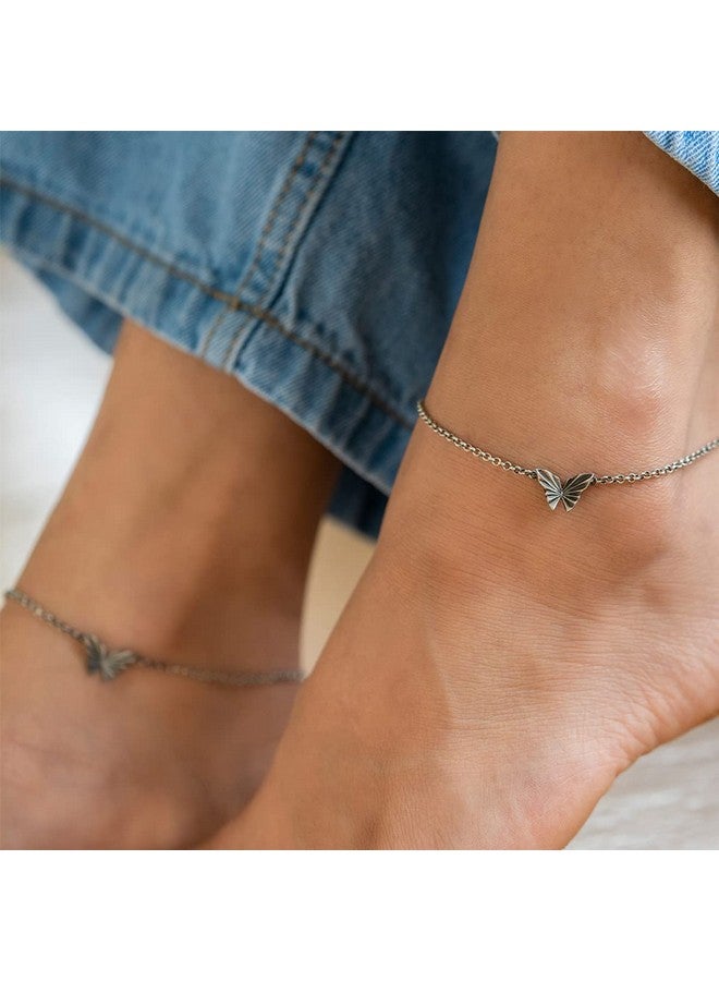 Shaya by CaratLane Oxidised Chasing My Constant Endeavours Mini Butterfly Anklets in 925 Silver For Girls and Women - Image 2