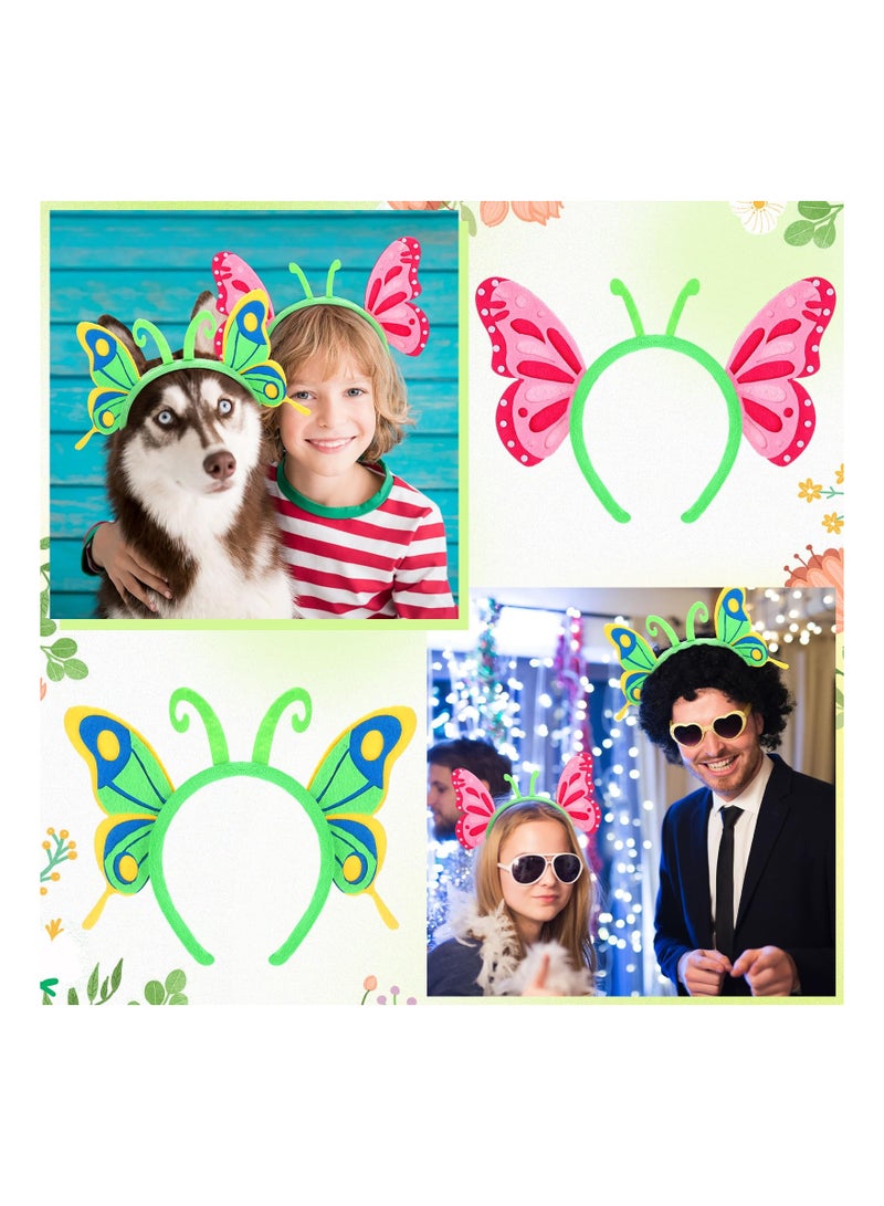 Luckam 4 Pack erfly Headbands Felt Adjustable Wing Pink and Green Headwear for Kids Brithday Favor Children's Hair Hoops Kindergarten Performance Props Accessories Ball Head Ladybug - Image 5