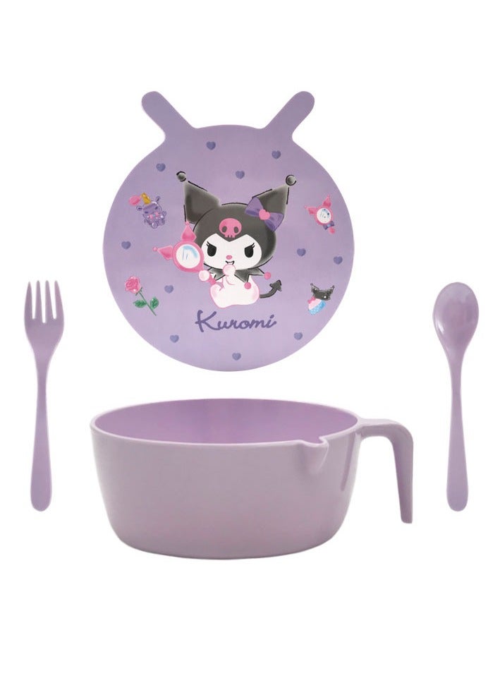 general Kuromi cute instant noodle bowl super big capacity with lid and handle anti-scald soup rice bowl with utensils included - Image 1