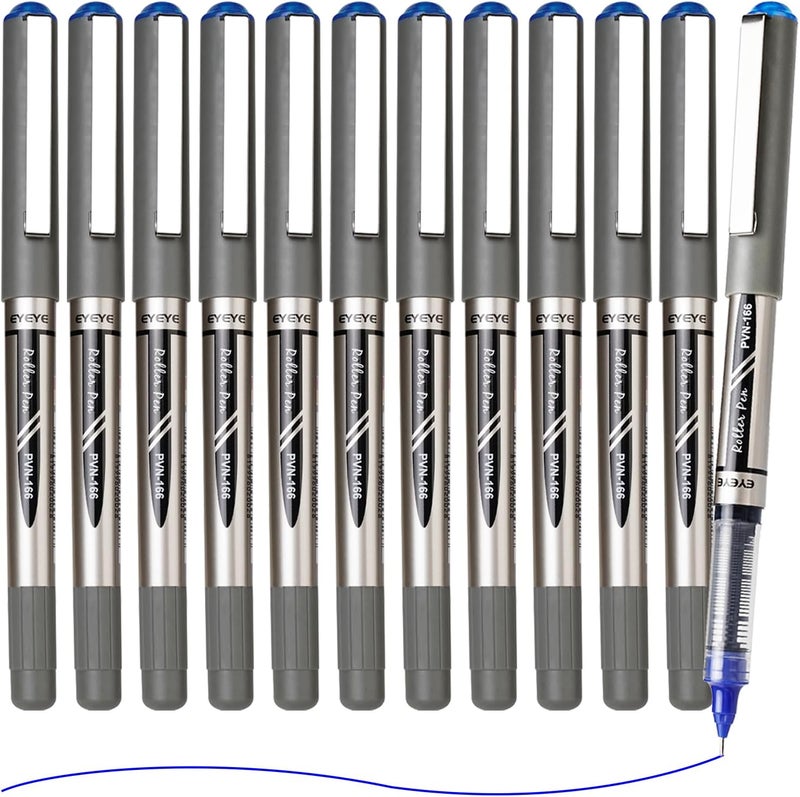 EYEYE Liquid Ink Rollerball Pens, 0.7mm Fine Point Needle Tip, 12 Pack Blue Rollerball Pens Quick Drying, Rolling Pen Smooth Writing for Journaling, Note Taking, Office and School Supplies - Image 2