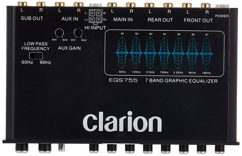 Clarion EQS755 7-Band Car Audio Graphic Equalizer with Front 3.5mm Auxiliary Input, Rear RCA Auxiliary Input and High Level Speaker Inputs, BLACK - Image 2