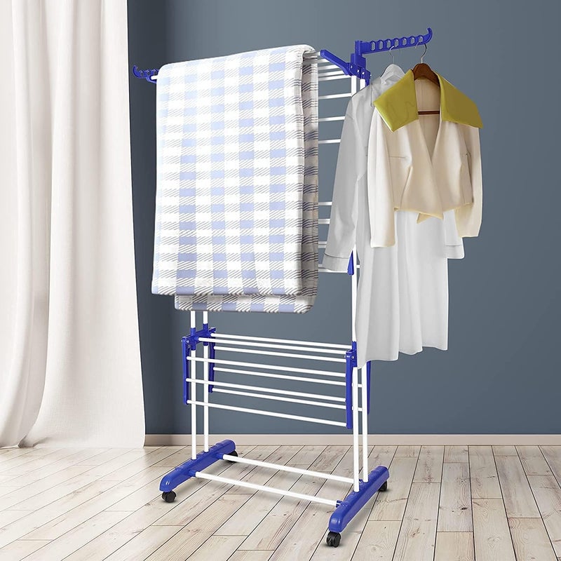 Bigzzia Stainless Steel Folding 3 Tier Clothes Dryer Stand with 2 Side Wings - Image 2