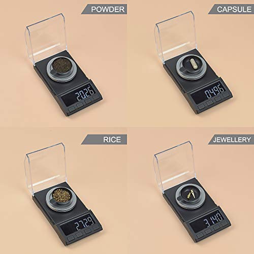 NEWACALOX Milligram Scale with USB Supply, NEWACALOX Reloading Scale 100 x 0.001g, High Precision Portable Multifunction Lab Powder Scales with Calibration Tare Weights, Tweezers, Weighing Pans Black - Image 4