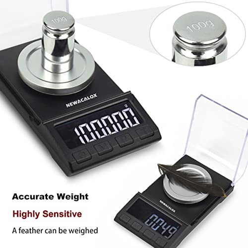 NEWACALOX Milligram Scale with USB Supply, NEWACALOX Reloading Scale 100 x 0.001g, High Precision Portable Multifunction Lab Powder Scales with Calibration Tare Weights, Tweezers, Weighing Pans Black - Image 5
