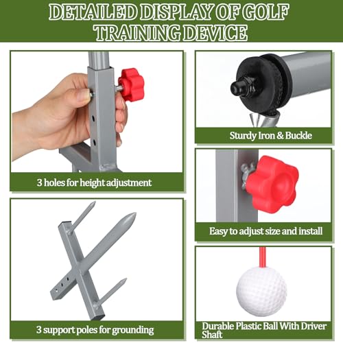 Poen 1 Set Golf Swing Trainer Training Iron Practice Swing Groover with 3 Height Indoor Golf Practice Simulator Accessories Aid Equipment(Sliver) - Image 4