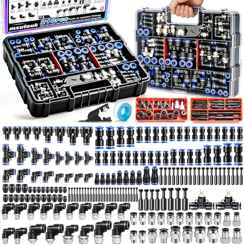 mxuteuk 210PCS Air Line Quick Connect Fittings1814516381246810mm OD Push to Connect FittingsQuick Connect Air Hose FittingQuick Release Pneumatic Kit - Image 1