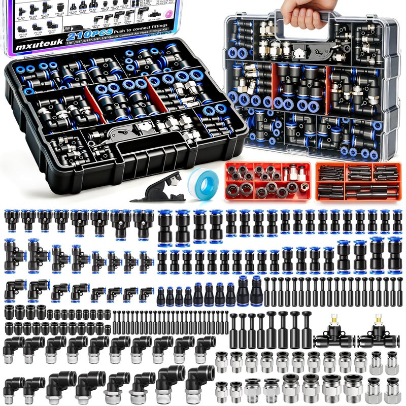 mxuteuk 210PCS Air Line Quick Connect Fittings1814516381246810mm OD Push to Connect FittingsQuick Connect Air Hose FittingQuick Release Pneumatic Kit - Image 2