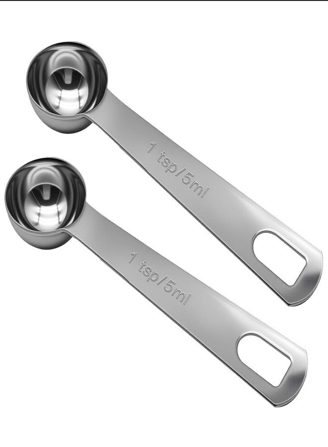 CKANDAY 2 Pack 1 Teaspoon Stainless Steel Measuring Spoons, 5ml Short Handle Coffee Scoop Spoon, Kitchen Gadgets for Precise Measurement of Cooking, Baking Ingredients, Spices, Protein Powder - Image 1