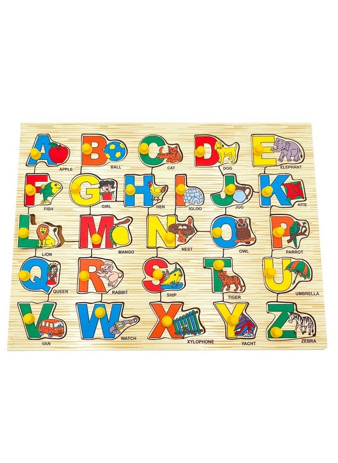 Little Genius Wooden Uppercase Alphabet Puzzle With Picture| Interactive Learning Toy For Early Education | Multicolor 