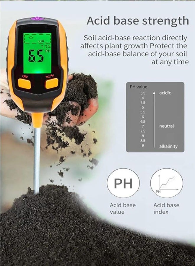 جهاز قياس رطوبة التربة 5 في 1 لقياس درجة حرارة النبات/رطوبة التربة/مقياس الحموضة/كثافة الضوء الشمسي/رطوبة الجو. يعد هذا الجهاز مناسبًا للزراعة والحدائق والنباتات داخل المنزل وفي الهواء الطلق. - Image 3