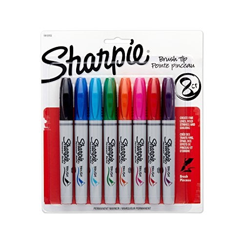 SHARPIE Brush Tip Permanent Markers, 8 Colored Markers (1810703) - Image 1