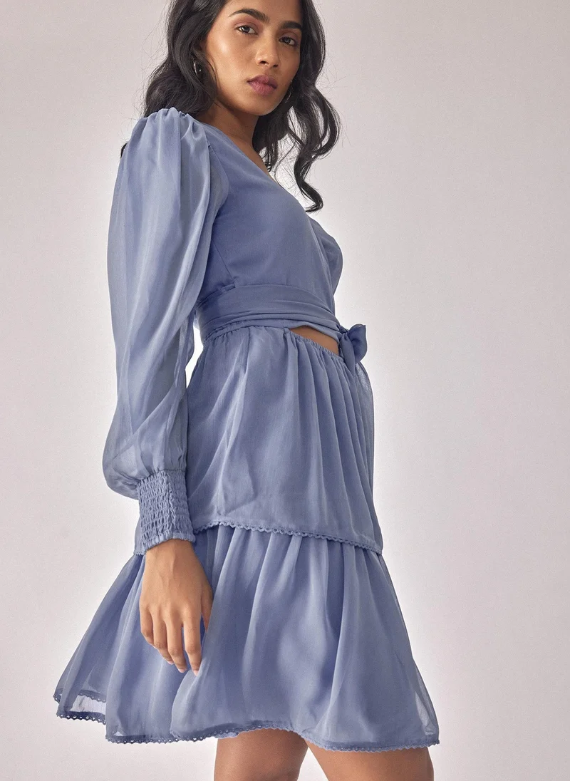 The Label Life Tiered Wrap Dress with Smocked Sleeves