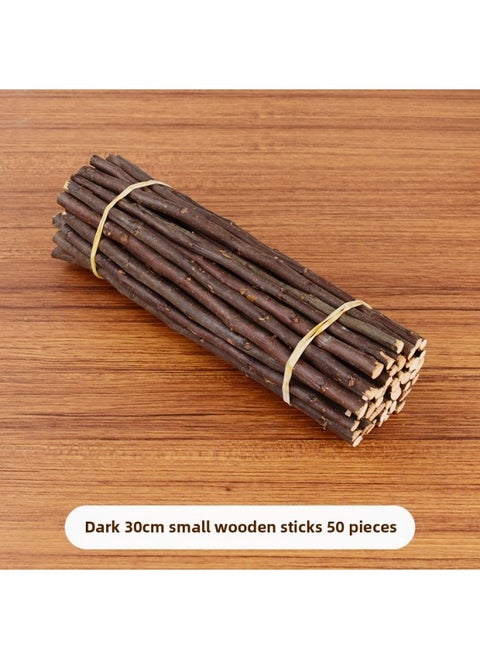 Branch Trunk Decoration Landscape Creative Diy Handmade Model Material Log Small Stick Round Wood Chip Solid Wood Photo Frame-Color:Dark Small Sticks 50 About 30cm High