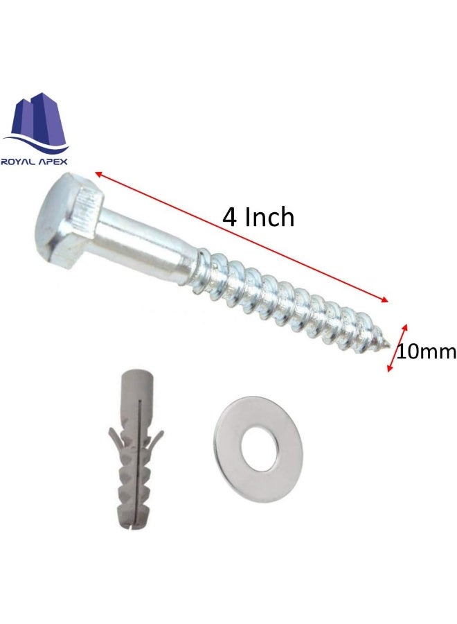 Royal Apex 10 Pcs Galvanized G.I Hex Head Coach Screws With Washer And Plug Wood Working For Holding Together Heavy Timber And Concrete Working. 10Mm Length 4 Inch - Image 3