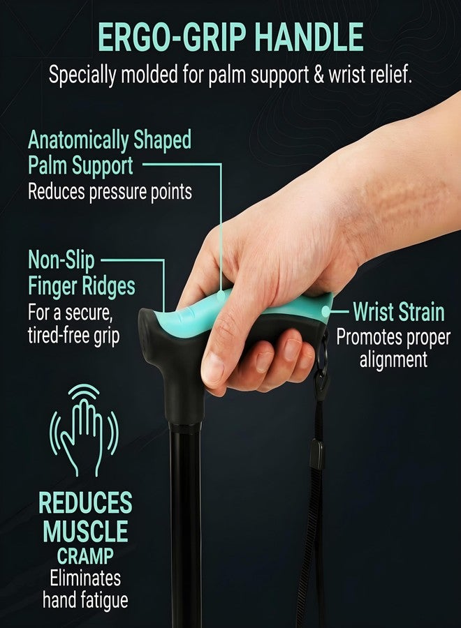 MCP Thunderbolt 4 Folding Sections Aluminium Foldable Walking Stick for Men, Women & Old People Support, Trekking Cane Stick (Black) - Image 3