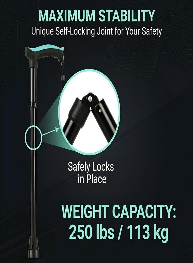 MCP Thunderbolt 4 Folding Sections Aluminium Foldable Walking Stick for Men, Women & Old People Support, Trekking Cane Stick (Black) - Image 4