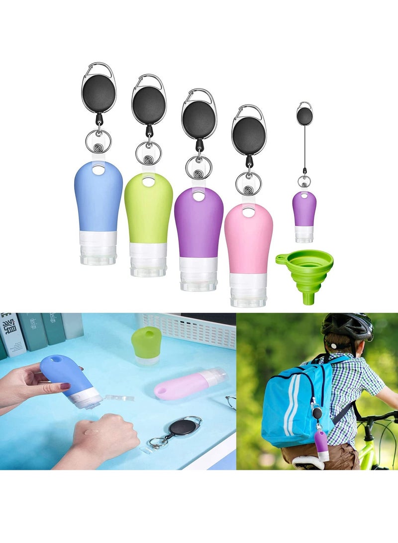SOLARAE Silicone Travel Bottle Keychain Set, Includes Portable Hand Bottle Container oz Refillable Empty Bottles, Retractable Badge Holders, and Collapsible Funnel for Outdoor Sports Travel - Image 1
