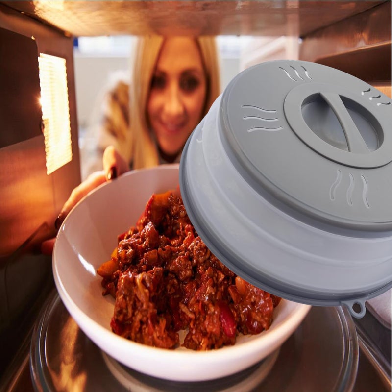 XGHJ Microwave Splatter Cover Vented for Food, Microwave Plate Cover Splatter Guard & Colander, Fruit Vegetables Drainer with Hook Hole, Dishwasher-Safe,BPA-Free Silicone & Plastic (Grey) - Image 2