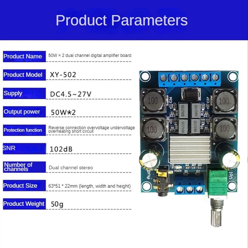 XY 502 TPA3116D2 2 Channel 50W Stereo Audio Amplifier Board Module For Subwoofer - Image 4