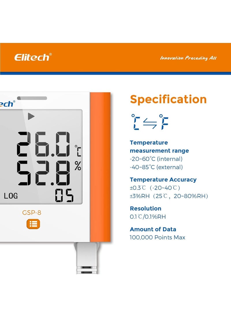 Elitech ISO 17025 Certified Elitech GSP8 Digital Data Logger Refrigerator Temperature Humidity Recorder Alarm Reusable Recorder Refrigerator Thermometer 100000 Points  - Image 2