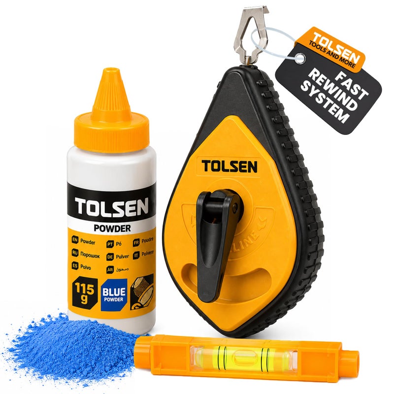 Tolsen Chalk Line Reel Set - Heavy Duty, Fast Rewind, Builders Chalk String Kit - 30m (100ft) Line - Image 1