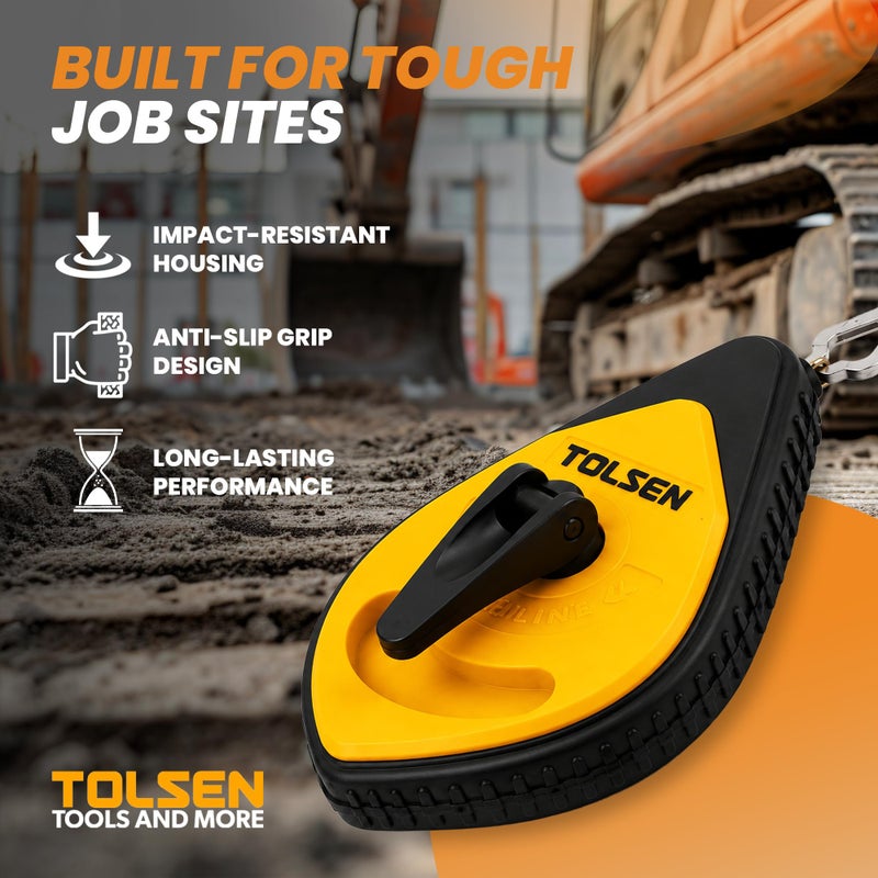 Tolsen Chalk Line Reel Set - Heavy Duty, Fast Rewind, Builders Chalk String Kit - 30m (100ft) Line - Image 5