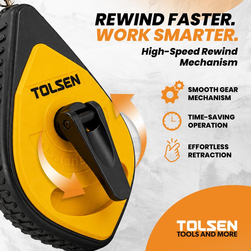 Tolsen Chalk Line Reel Set - Heavy Duty, Fast Rewind, Builders Chalk String Kit - 30m (100ft) Line - Image 3