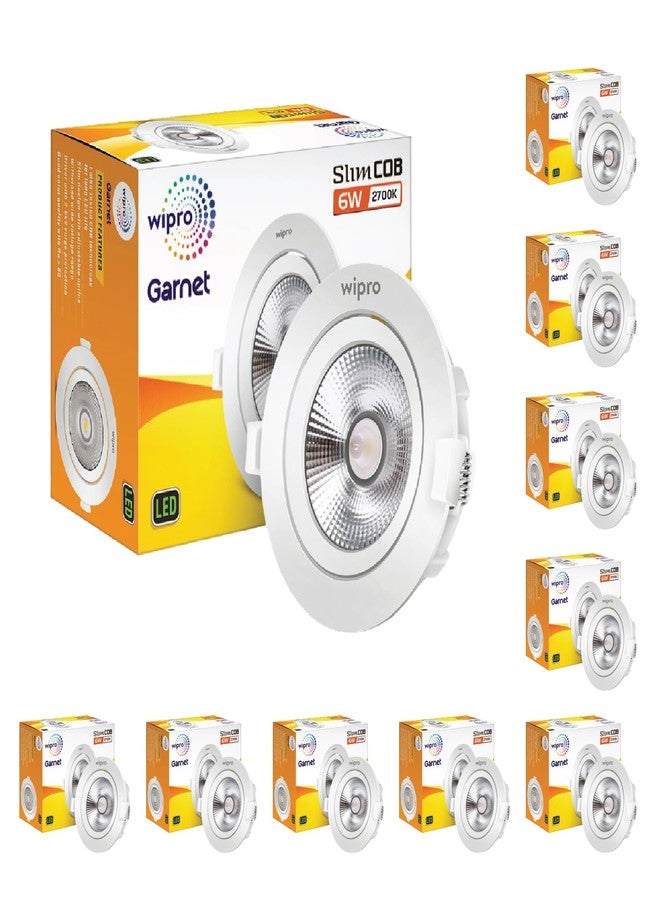wipro Garnet 6 W Slim COB Downlight for False Ceiling | Warm White (2700 K) | Ceiling or Cabinet Light with Adjustable Optics | Pack of 10 - Image 1