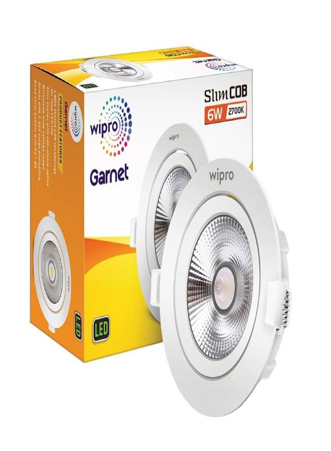 wipro Garnet 6 W Slim COB Downlight for False Ceiling | Warm White (2700 K) | Ceiling or Cabinet Light with Adjustable Optics | Pack of 10 - Image 2