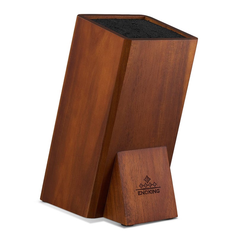 حامل سكاكين عالمي من ENOKING بدون سكاكين حامل سكاكين من خشب الأكاسيا منظم سكاكين مع شعيرات بلاستيكية قابلة للإزالة لتخزين السكاكين على سطح المطبخ