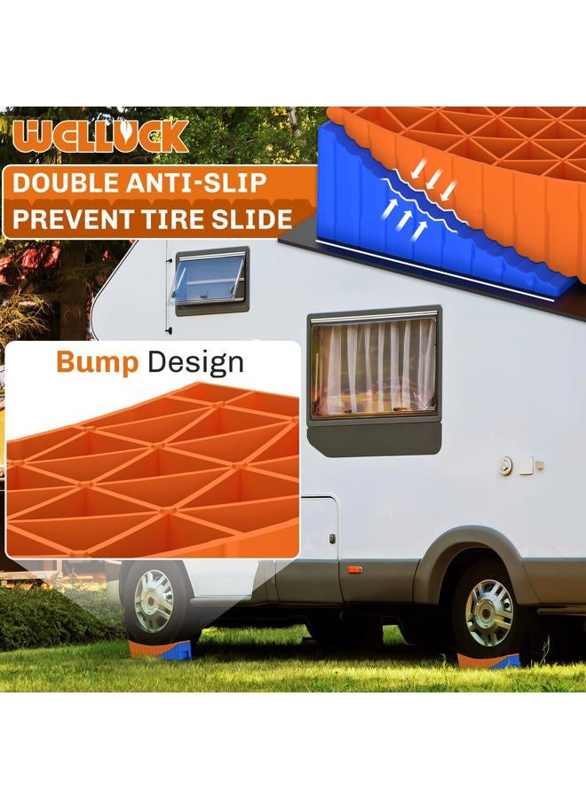 WELLUCK Camper Leveler, RV Leveling Blocks Camper Wheel Chocks Up to 35,000 lbs, 2 Packs Heavy Duty Curved RV Camper Leveler Kit with Anti-Slip Mats, Carrying Bag for Travel Trailer - Image 2
