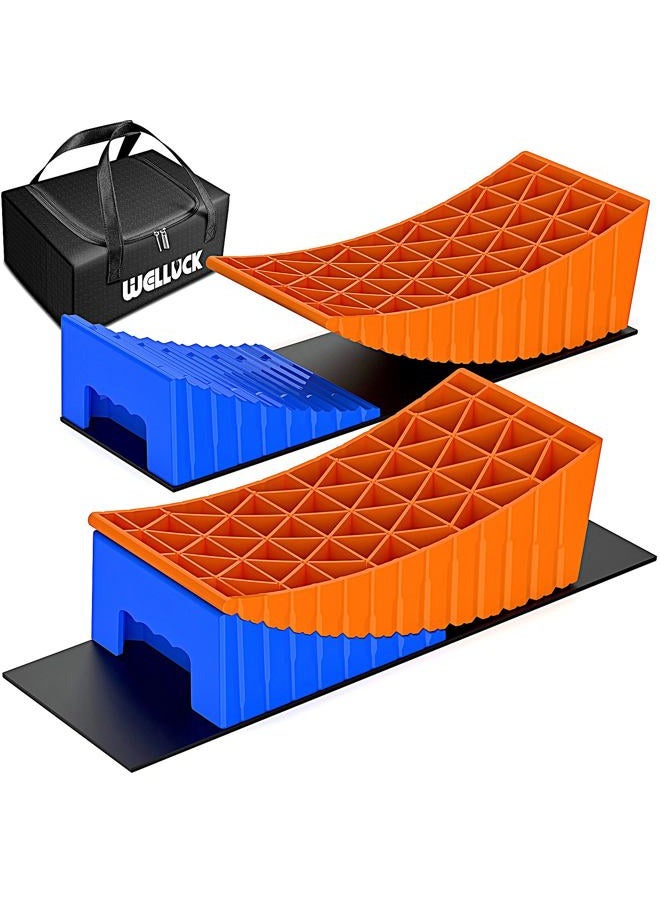 WELLUCK Camper Leveler, RV Leveling Blocks Camper Wheel Chocks Up to 35,000 lbs, 2 Packs Heavy Duty Curved RV Camper Leveler Kit with Anti-Slip Mats, Carrying Bag for Travel Trailer - Image 1