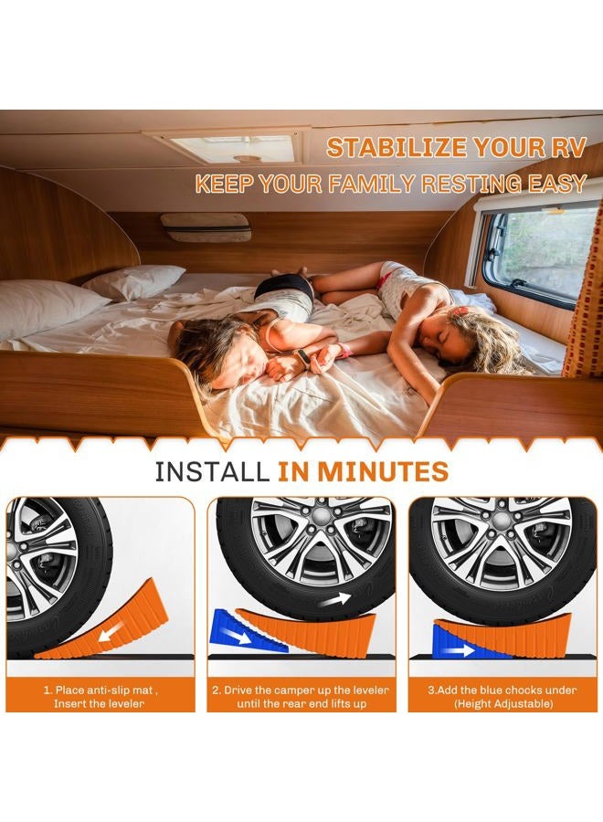 WELLUCK Camper Leveler, RV Leveling Blocks Camper Wheel Chocks Up to 35,000 lbs, 2 Packs Heavy Duty Curved RV Camper Leveler Kit with Anti-Slip Mats, Carrying Bag for Travel Trailer - Image 5