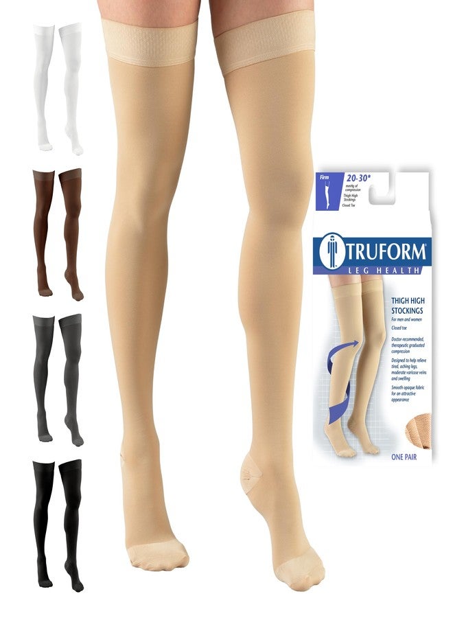 ترو فورم جوارب ضغط Truform للرجال والنساء، بضغط 20-30 مم زئبق، تصل إلى أعلى الفخذ، منقطة من الأعلى، مغلقة من الأمام، لون أسود، مقاس كبير - Image 1