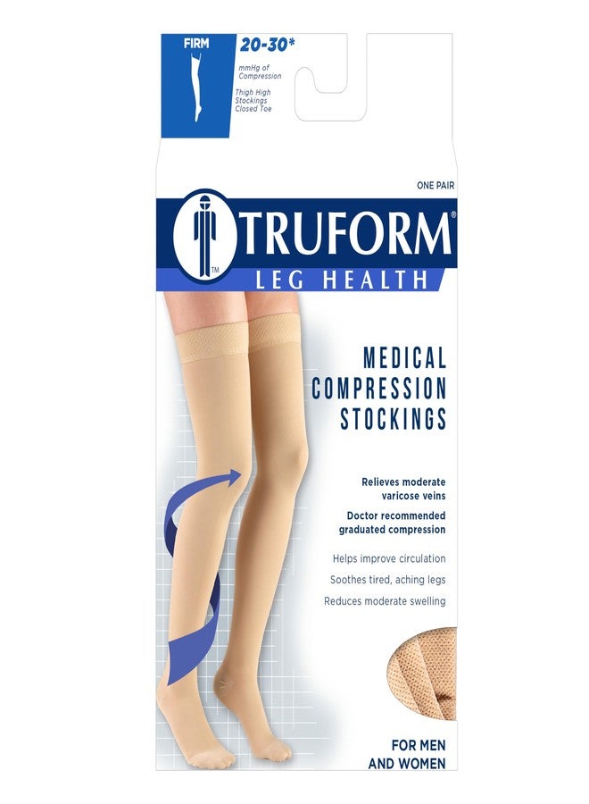 ترو فورم جوارب ضغط Truform للرجال والنساء، بضغط 20-30 مم زئبق، تصل إلى أعلى الفخذ، منقطة من الأعلى، مغلقة من الأمام، لون أسود، مقاس كبير - Image 3