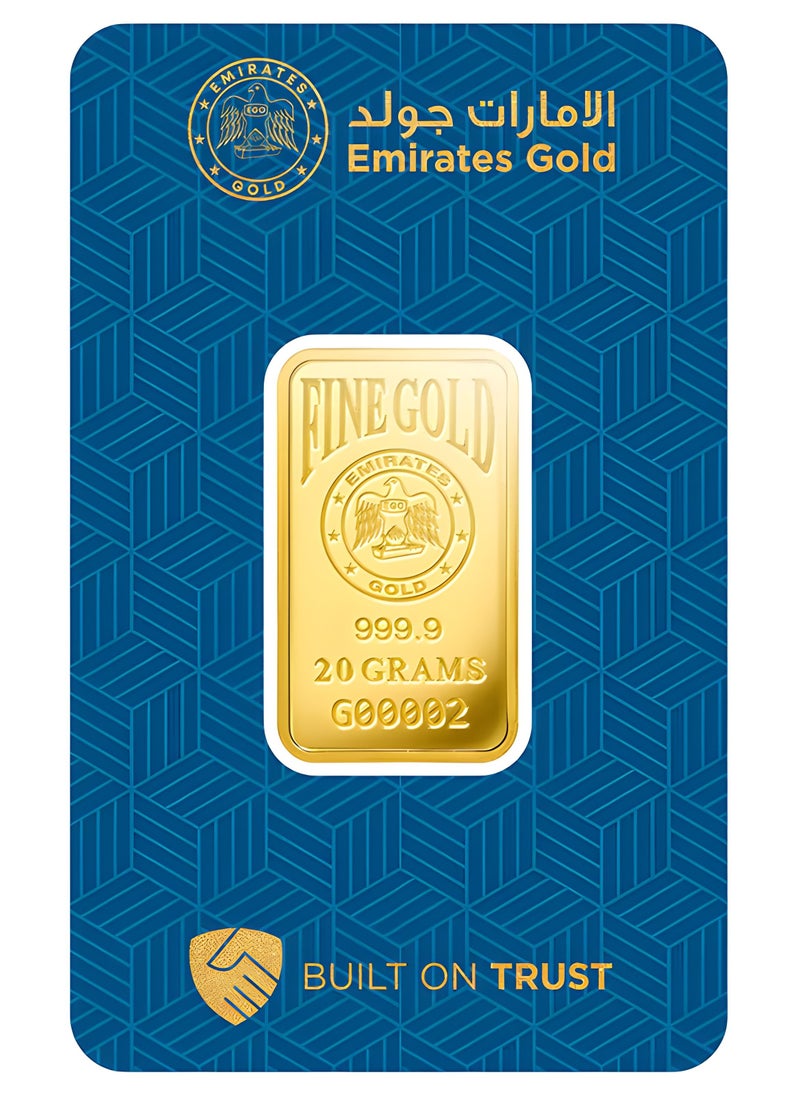 Emirates Gold Emirates Gold 20g Gold Bar Fine Gold 999.9 Purity - 20 Grams  - Image 1