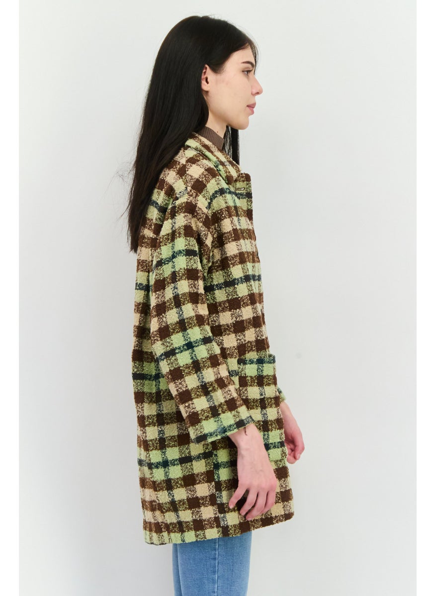 MONKI - Women Checkered Trench Coat, Sage Green - Image 1