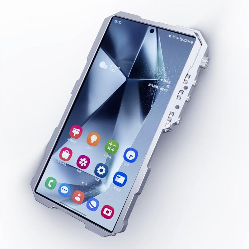 erorex For Samsung Galaxy S25+ 5G Trigger Design Hollow Metal Frame Phone Case with Lanyard(Silver) - Image 4